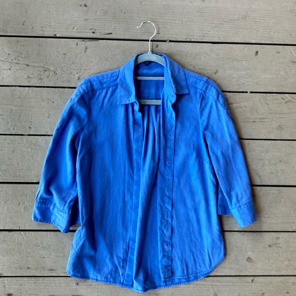 BCBG Blue Knit Button Sleeve Swing Top XXS